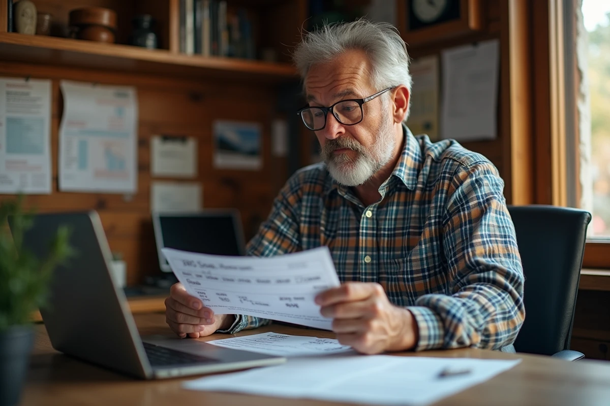 Professionnel de la ferraille analysant les prix du laiton au kilo sur des documents dans un bureau de casse