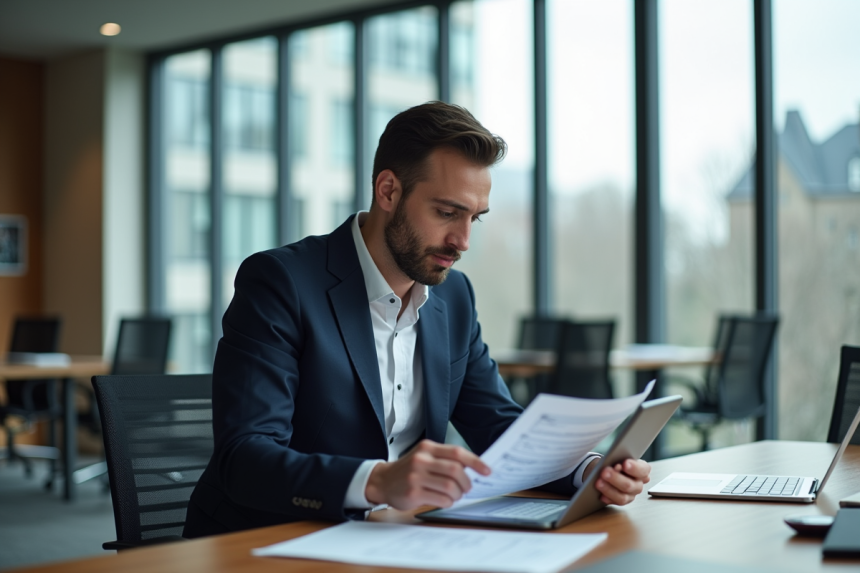 Analyste financier homme en costume à Luxembourg