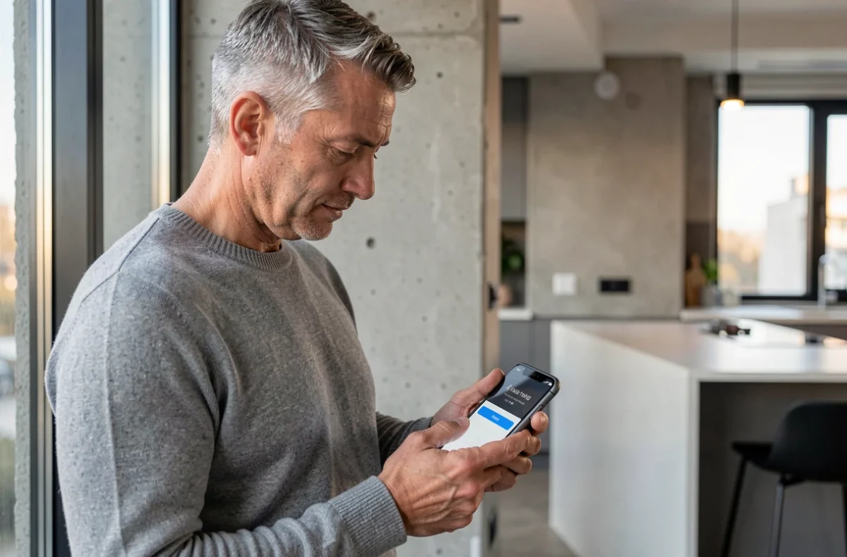 Un homme utilisant l'authentification à deux facteurs sur son smartphone pour protéger son compte Société Générale