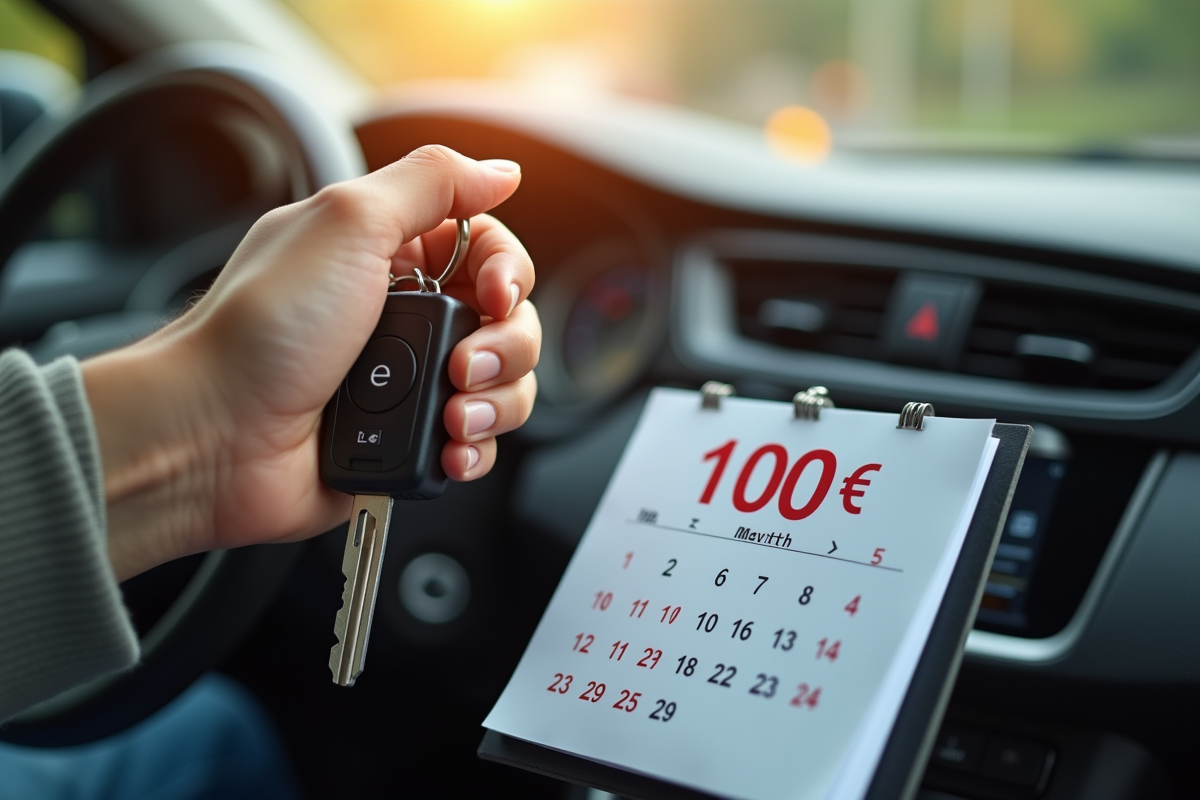 Main tenant des clés de voiture avec calendrier 100 euros par mois