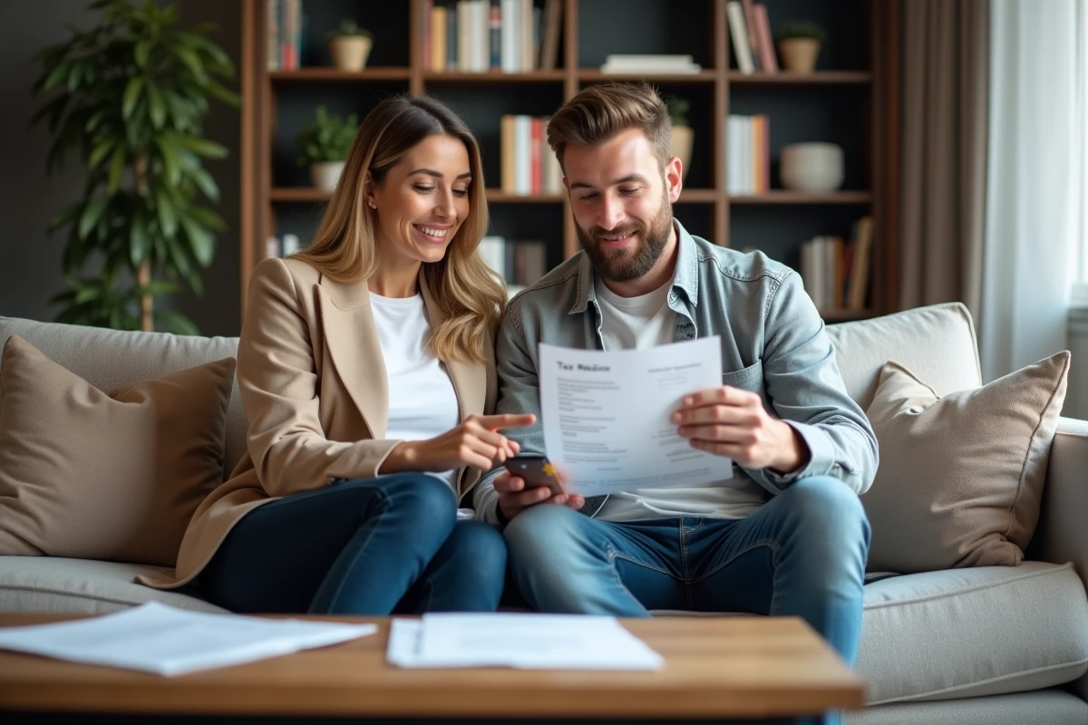 Couple examinant ensemble un avis de versement 1745 pour leur déclaration CAF et fiscale