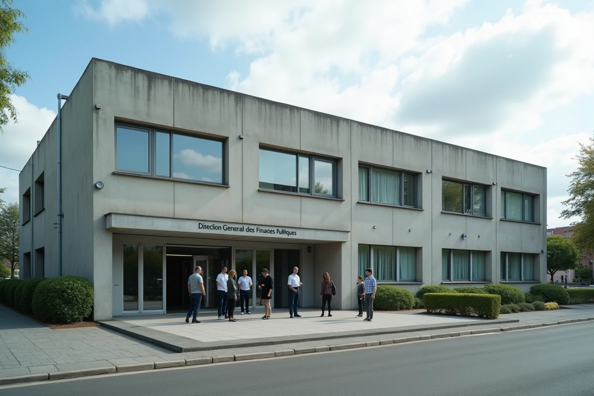 Façade extérieure d'un centre des impôts administratif de type SGC dans la zone de Mérignac près de Bordeaux