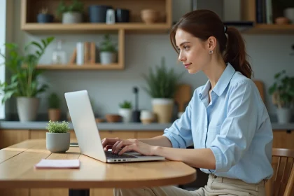 Femme utilisant son ordinateur pour la banque en ligne