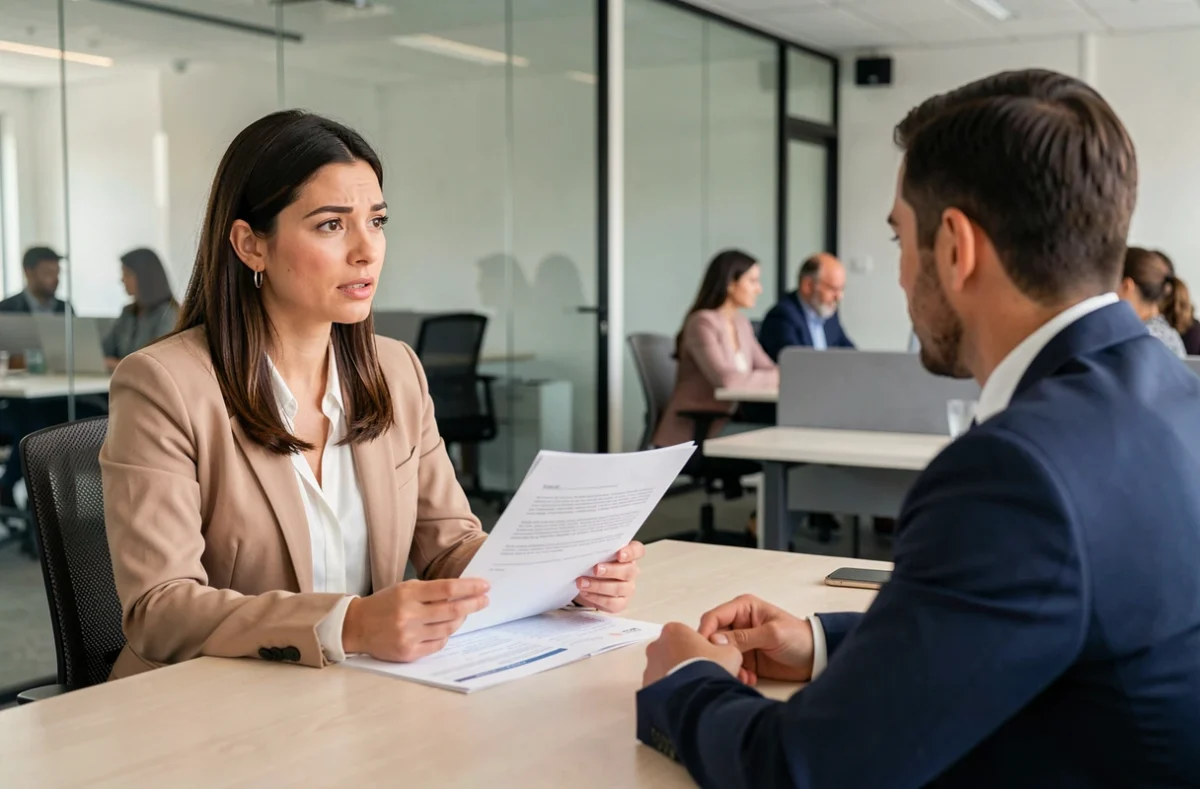 Femme en entretien avec un conseiller en formation pour évaluer une offre de bourse apprentissage