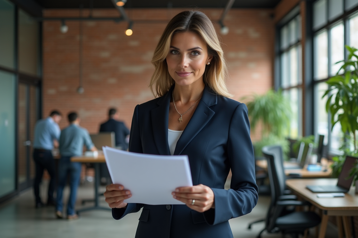 Femme entrepreneure confiante dans un bureau industriel