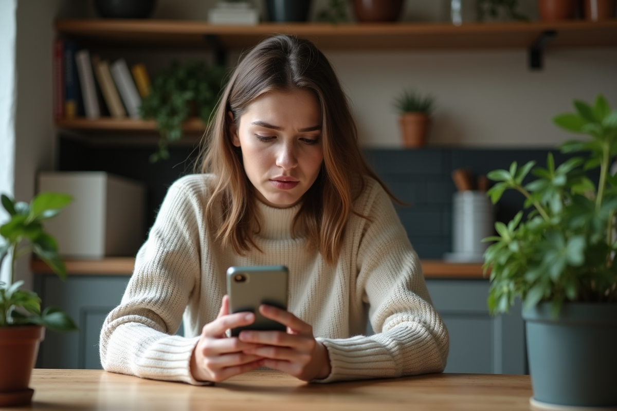 Jeune femme utilisant une application bancaire sur smartphone