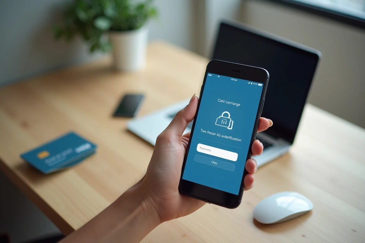 Gros plan sur un smartphone affichant une invite de double authentification pour sécuriser l'accès à un compte bancaire en ligne Cyberplus