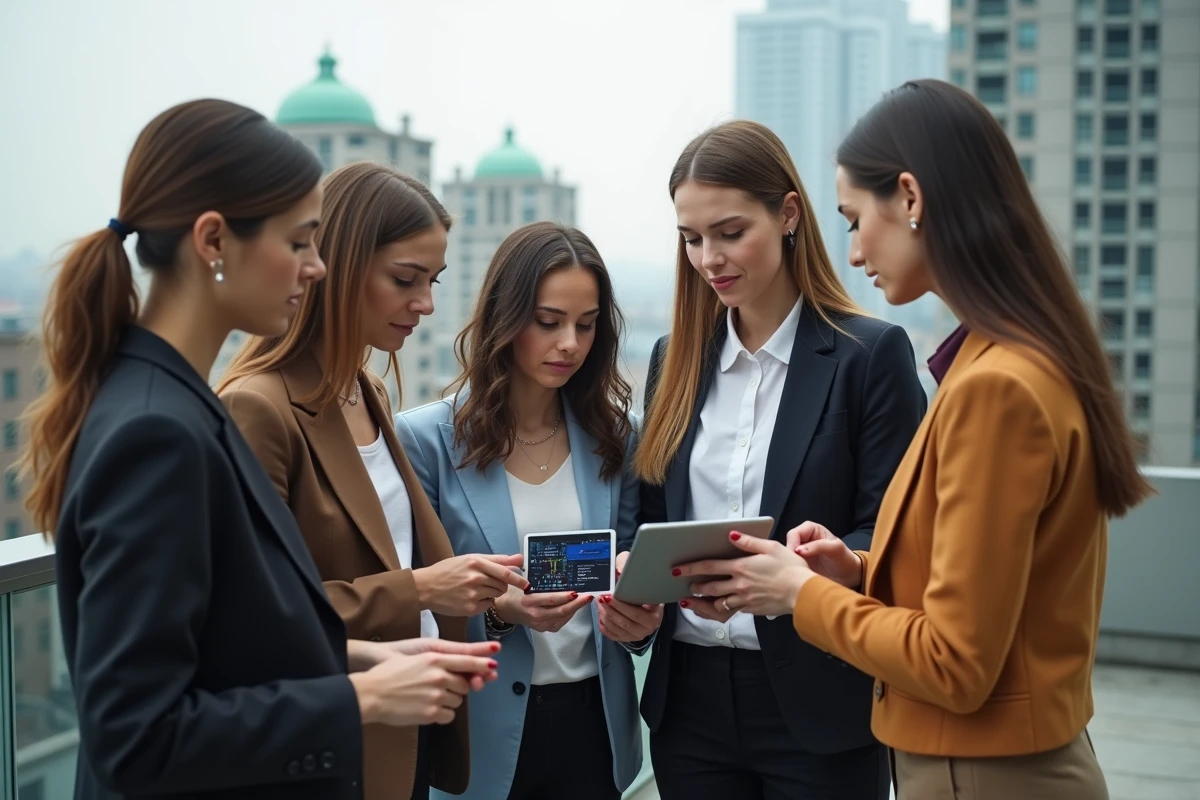 Groupe de jeunes professionnels discutant de blockchain en extérieur