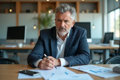 Homme d'affaires en réunion dans un bureau lumineux
