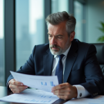 Homme d'affaires regardant un graphique de taux d'intérêt