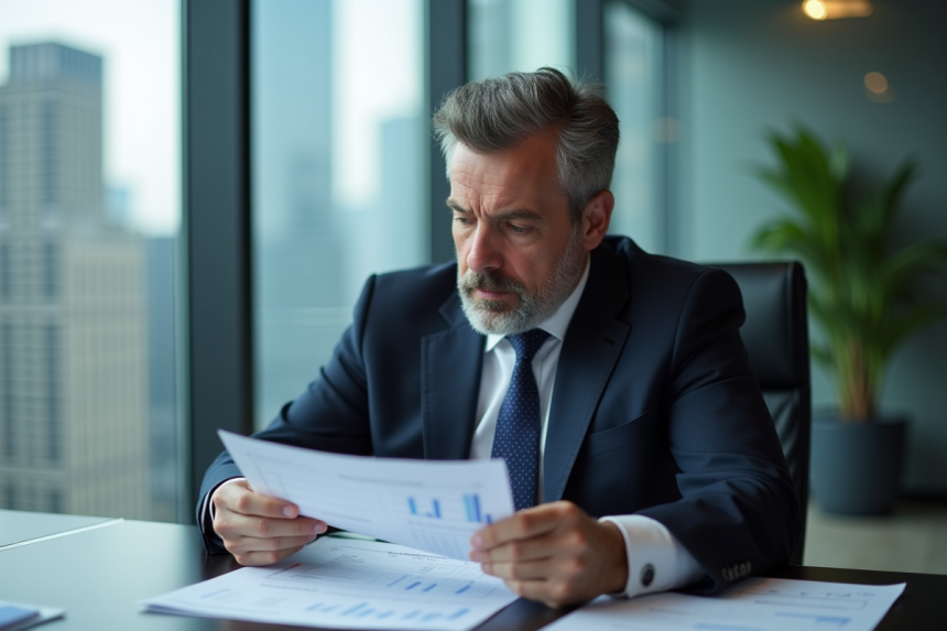 Homme d'affaires regardant un graphique de taux d'intérêt