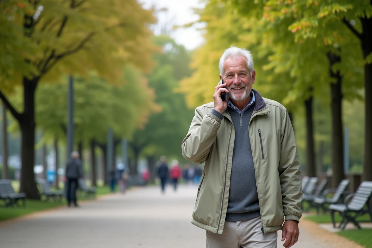 Homme actif marchant dans un parc urbain