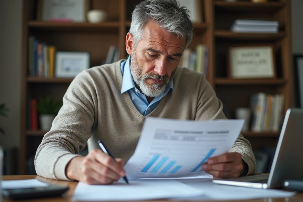Homme analysant des résultats fiscaux dans son bureau