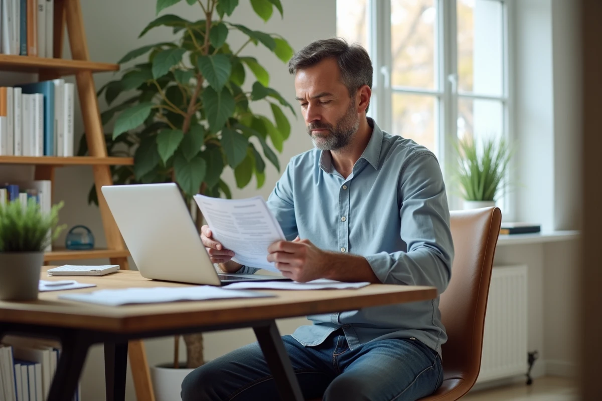 Homme d'âge moyen travaillant à son bureau à domicile