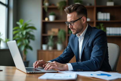 Homme en costume studyant des graphiques d'investissement