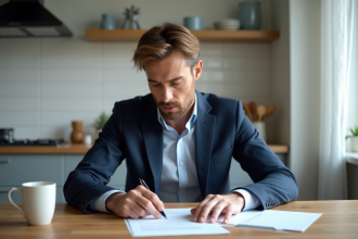 Homme en costume bleu lors d'une réunion à la maison