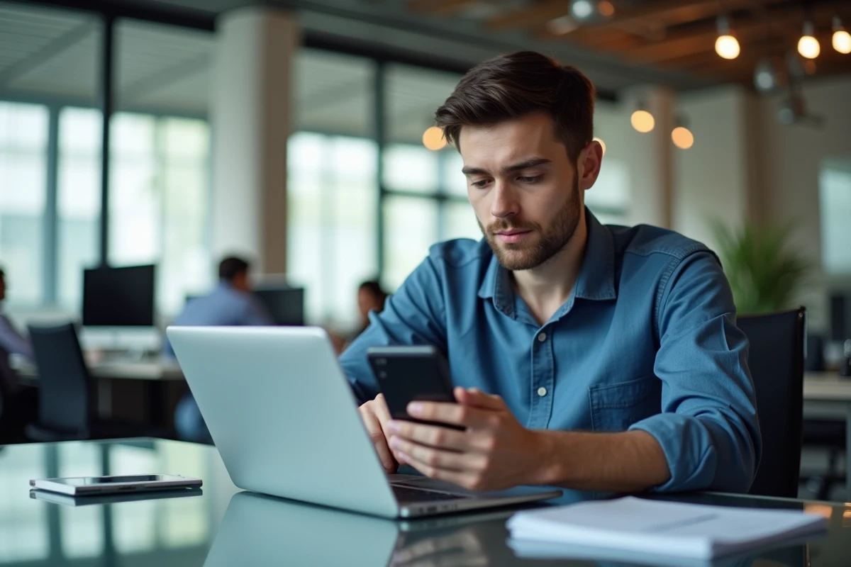 Jeune homme utilisant son smartphone pour la banque en ligne