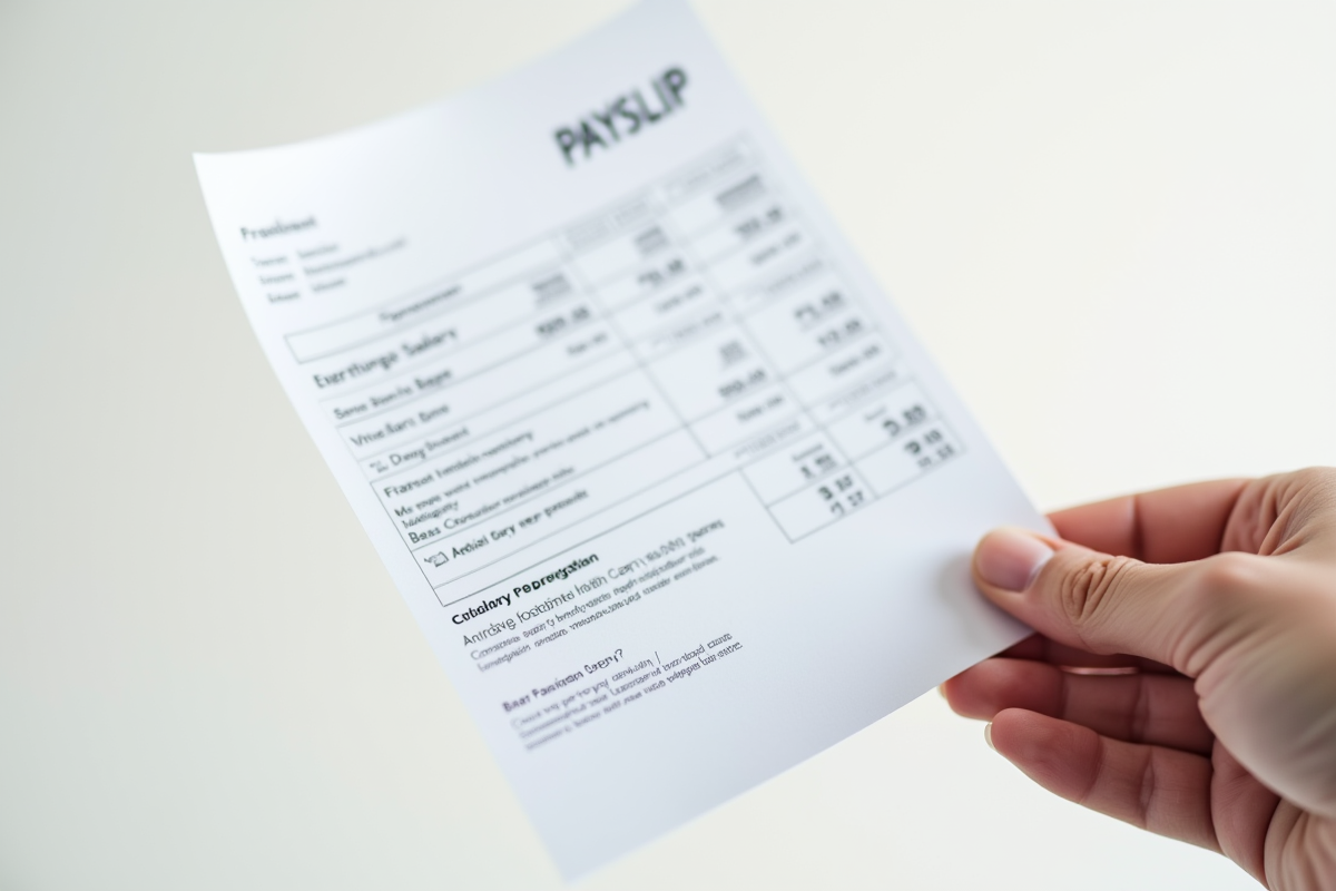 Main tenant une fiche de paie avec détail du salaire