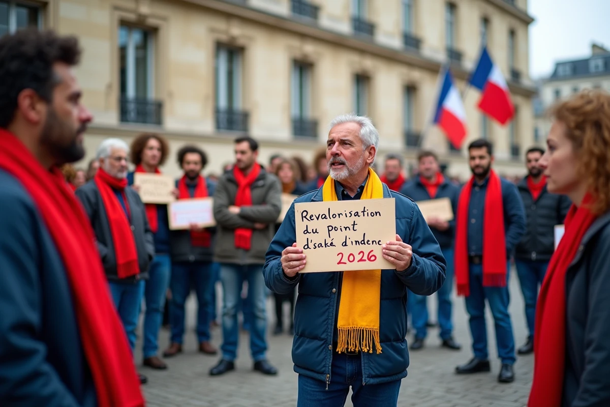 Rassemblement de fonctionnaires devant un ministère français réclamant la revalorisation du point d'indice en 2026