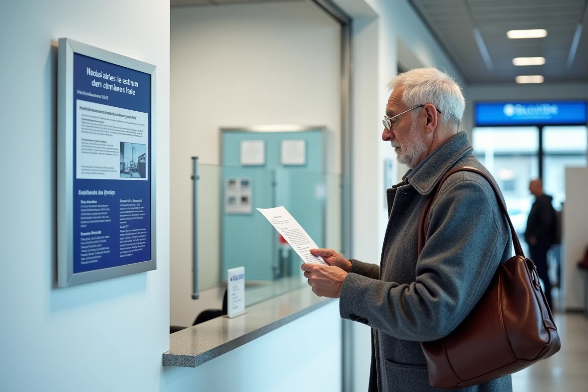Usager lisant un avis d'information sur la fermeture des trésoreries et le transfert vers le SGC Nord Vendée