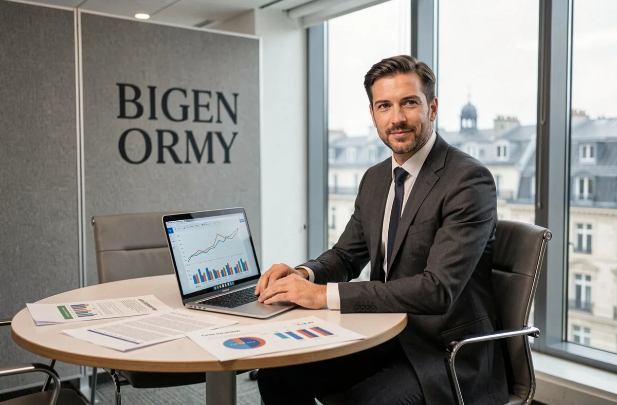 Consultant Valority analysant des rapports d'investissement immobilier lors d'une réunion client